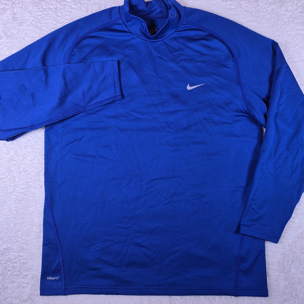 Vintage Nike FIT Team Mens L Royal Blue Spandex Mock Neck L/S Athletic Top - Picture 2 of 7